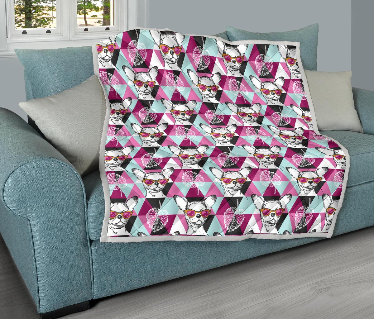 Chihuahua Cute Triangle Pattern Premium Quilt-JTAMIGO.COM