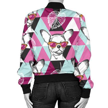 Chihuahua Cute Triangle Pattern Women Casual Bomber Jacket