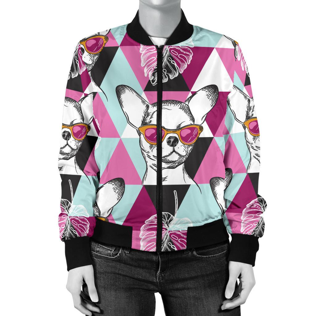 Chihuahua Cute Triangle Pattern Women Casual Bomber Jacket