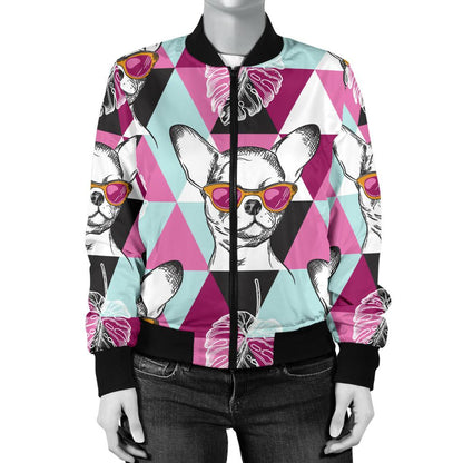 Chihuahua Cute Triangle Pattern Women Casual Bomber Jacket