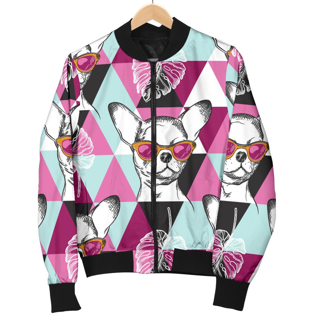 Chihuahua Cute Triangle Pattern Women Casual Bomber Jacket