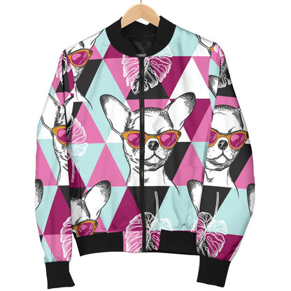 Chihuahua Cute Triangle Pattern Women Casual Bomber Jacket