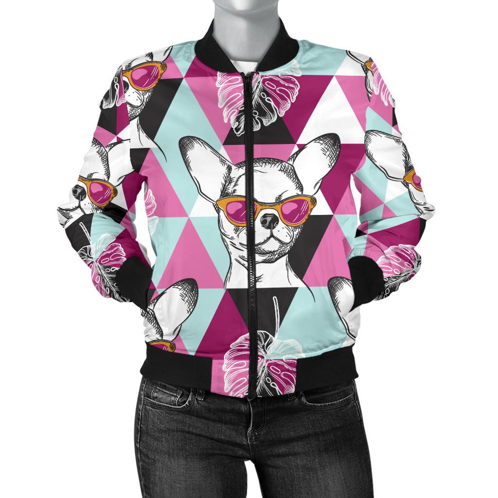 Chihuahua Cute Triangle Pattern Women Casual Bomber Jacket