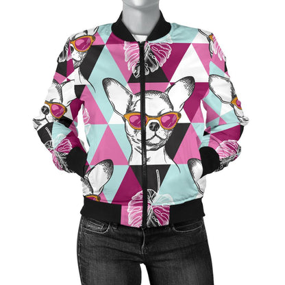 Chihuahua Cute Triangle Pattern Women Casual Bomber Jacket