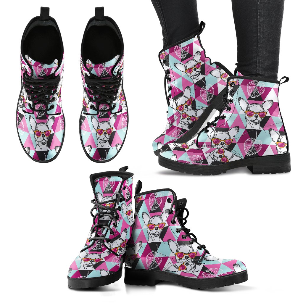 Chihuahua Cute Triangle Pattern Women Leather Boots-JTAMIGO.COM