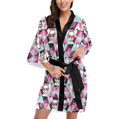 Chihuahua Cute Triangle Pattern Women Short Kimono Robe