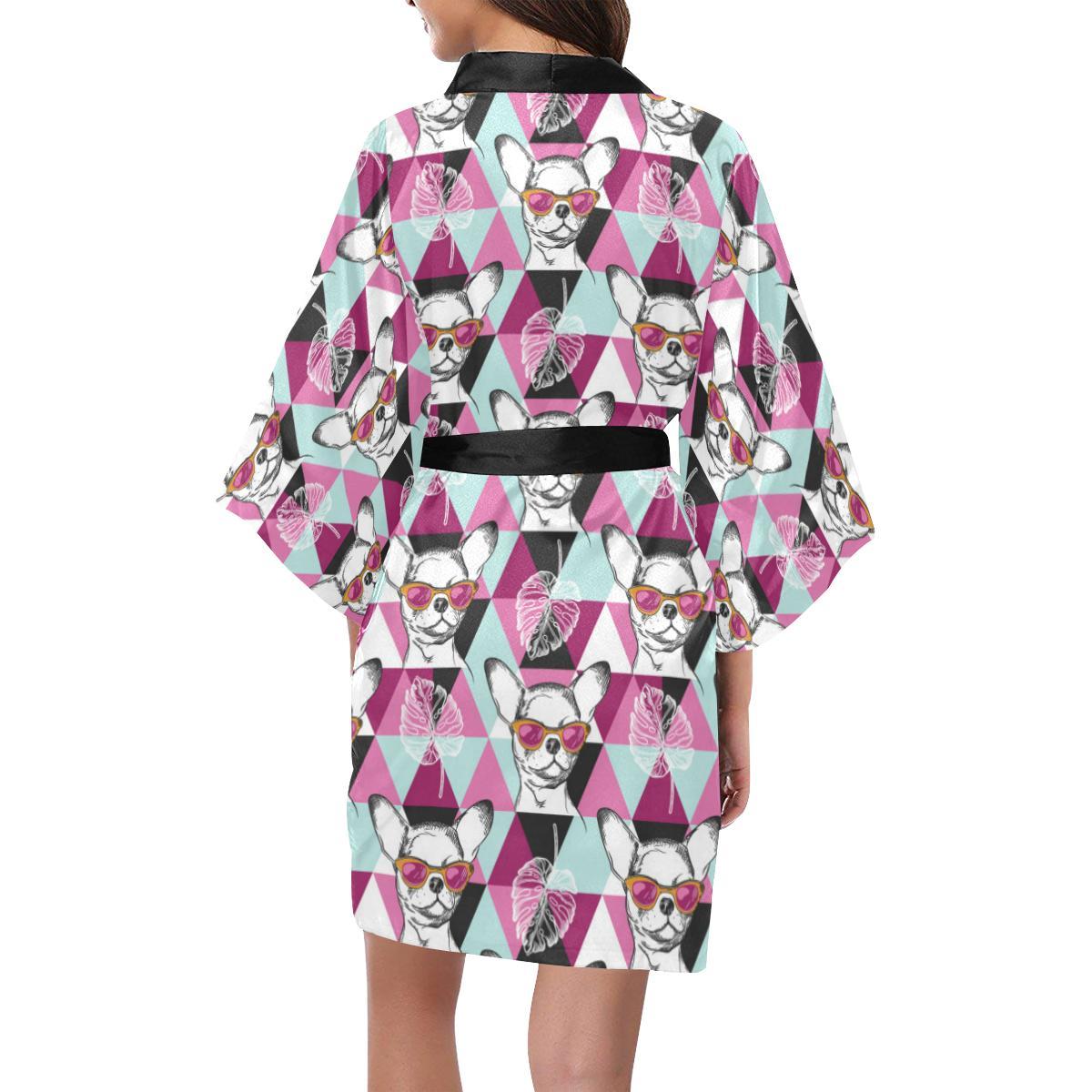 Chihuahua Cute Triangle Pattern Women Short Kimono Robe