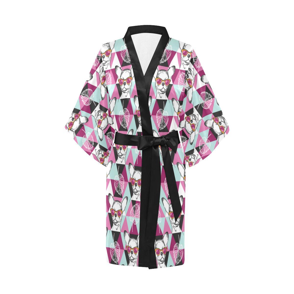 Chihuahua Cute Triangle Pattern Women Short Kimono Robe