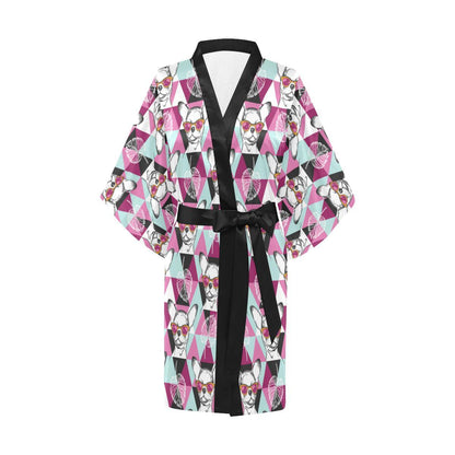 Chihuahua Cute Triangle Pattern Women Short Kimono Robe