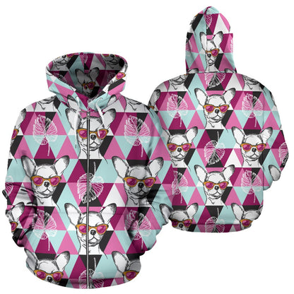 Chihuahua Cute Triangle Pattern Zip Up Hoodie