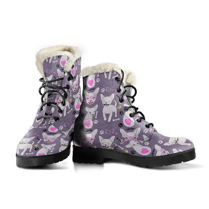 Chihuahua Happy Pattern Faux Fur Leather Boots-JTAMIGO.COM