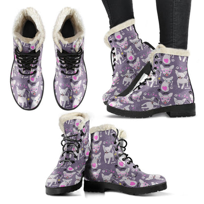Chihuahua Happy Pattern Faux Fur Leather Boots-JTAMIGO.COM