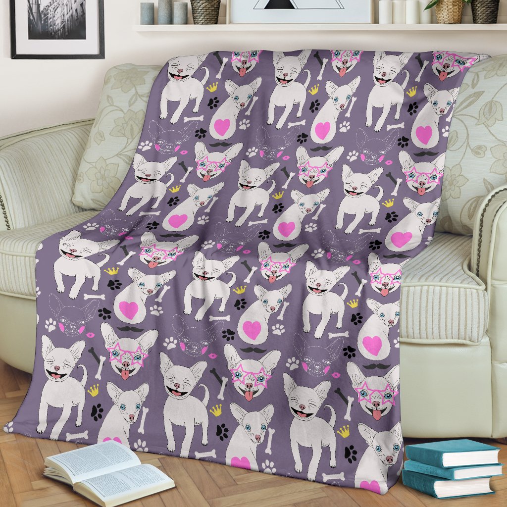Chihuahua Happy Pattern Fleece Blanket