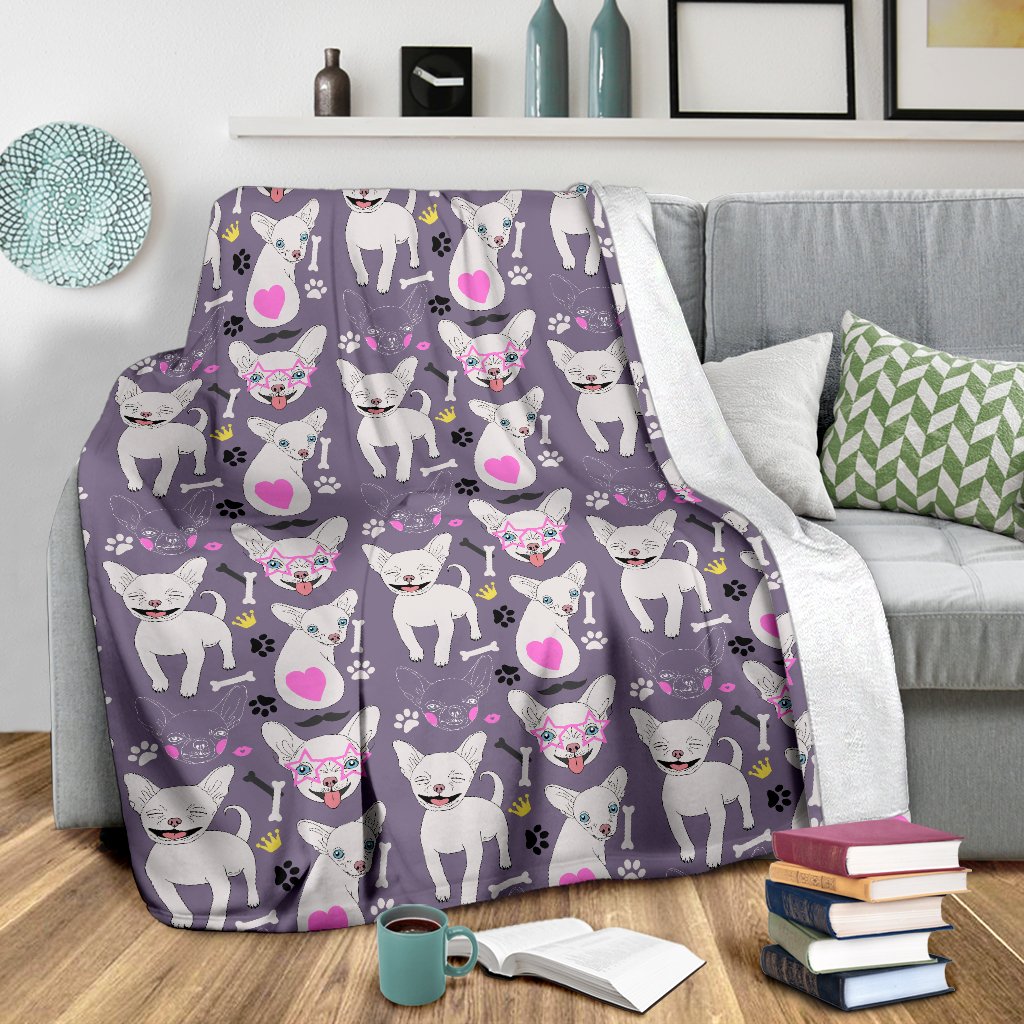 Chihuahua Happy Pattern Fleece Blanket