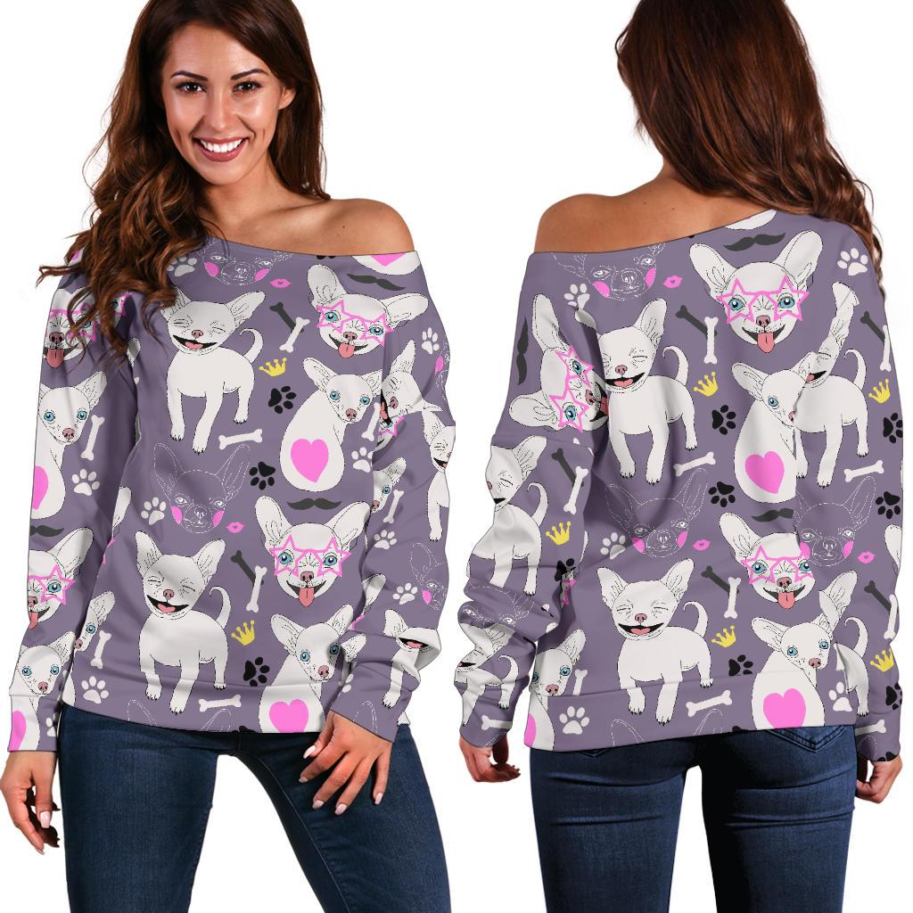 Chihuahua Happy Pattern Off Shoulder Sweatshirt