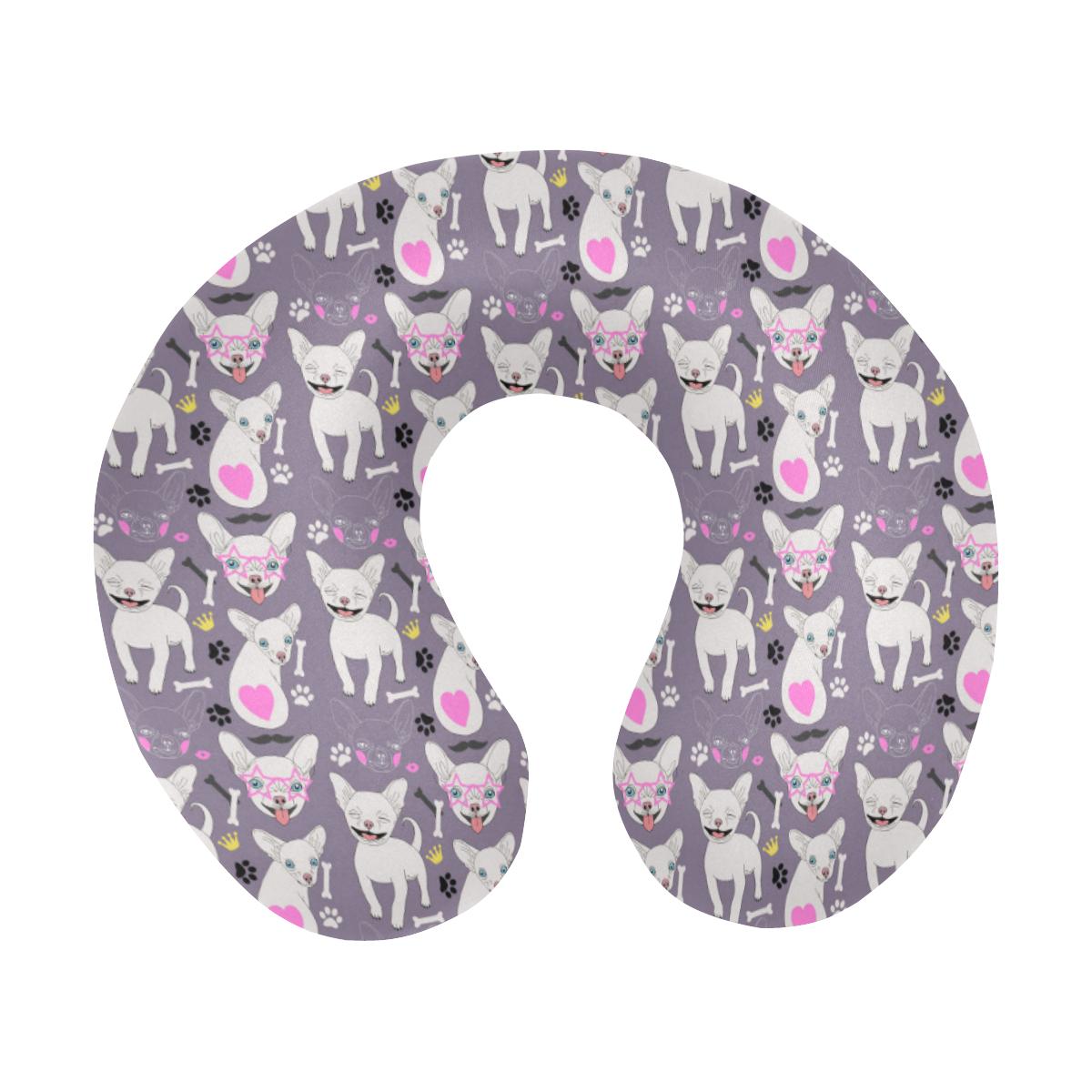 Chihuahua Happy Pattern U-Shaped Travel Neck Pillow-JTAMIGO.COM