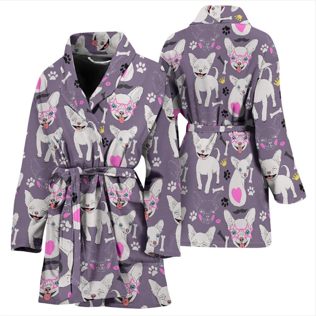 Chihuahua Happy Pattern Women Bath Robe-JTAMIGO.COM