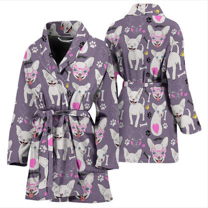 Chihuahua Happy Pattern Women Bath Robe-JTAMIGO.COM
