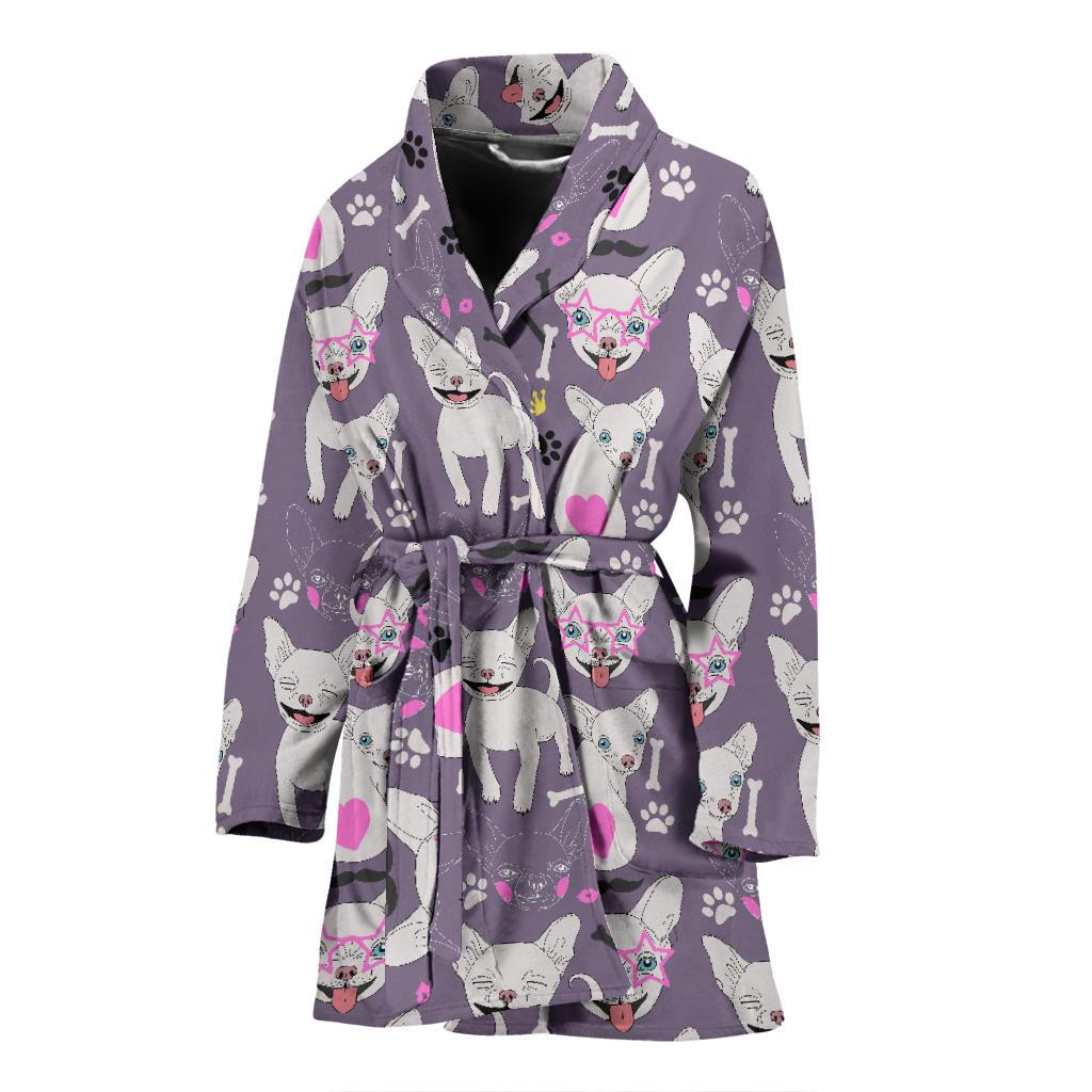 Chihuahua Happy Pattern Women Bath Robe-JTAMIGO.COM