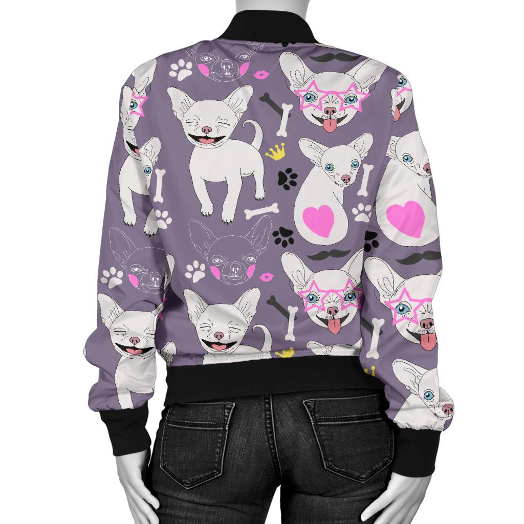 Chihuahua Happy Pattern Women Casual Bomber Jacket