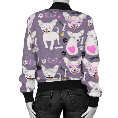 Chihuahua Happy Pattern Women Casual Bomber Jacket