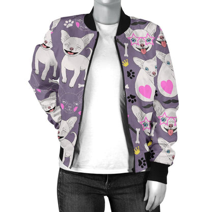 Chihuahua Happy Pattern Women Casual Bomber Jacket