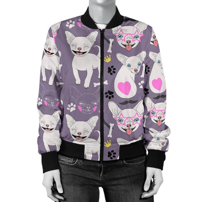 Chihuahua Happy Pattern Women Casual Bomber Jacket