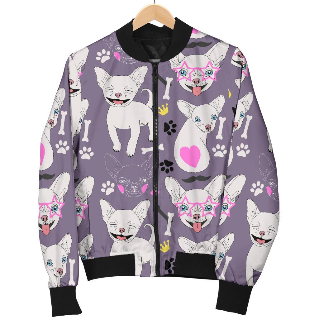 Chihuahua Happy Pattern Women Casual Bomber Jacket