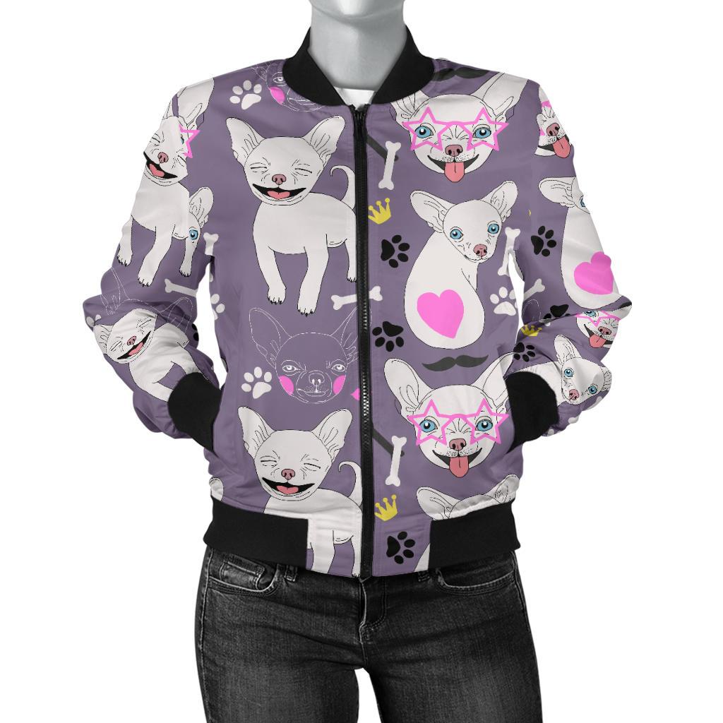 Chihuahua Happy Pattern Women Casual Bomber Jacket