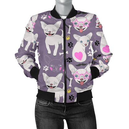 Chihuahua Happy Pattern Women Casual Bomber Jacket