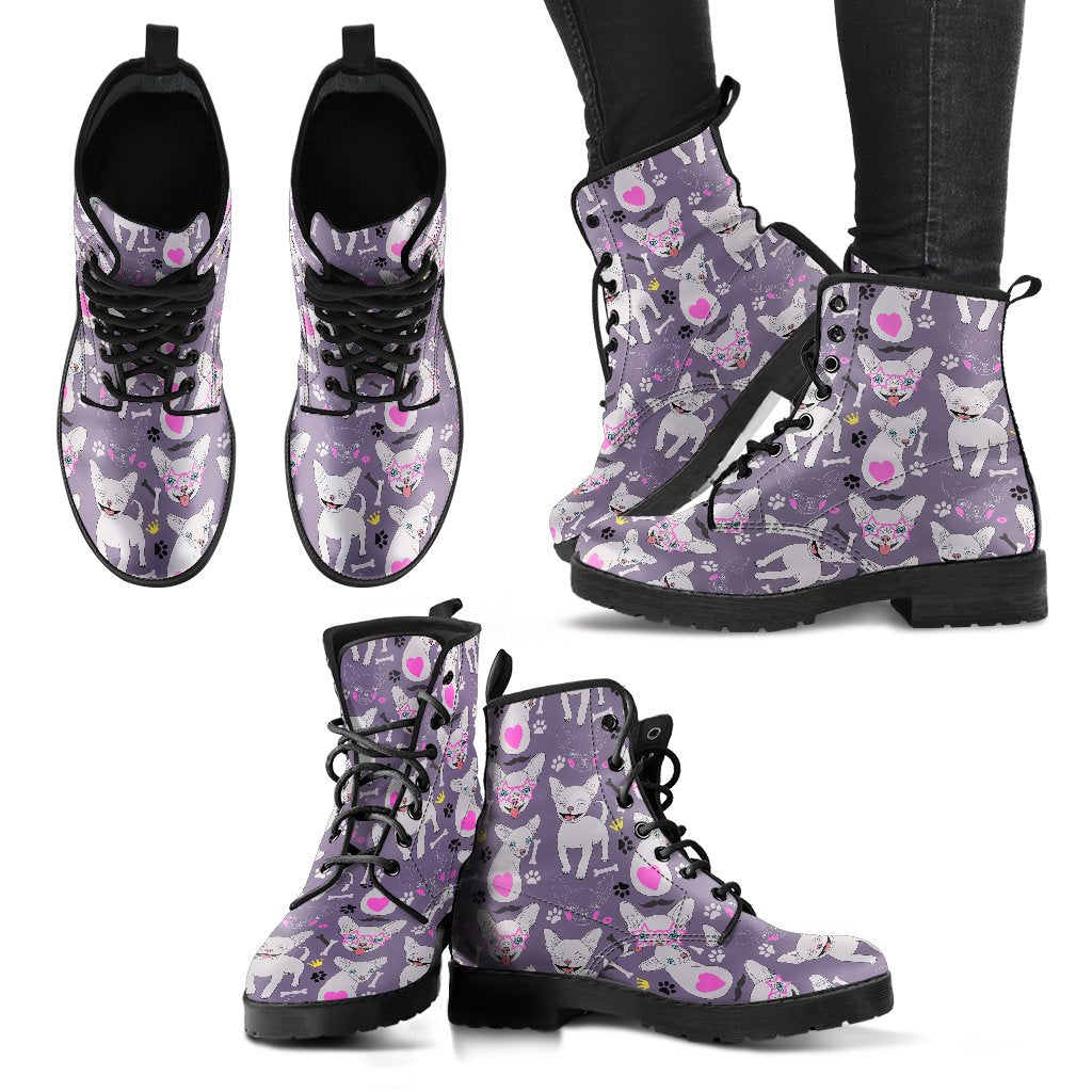 Chihuahua Happy Pattern Women Leather Boots-JTAMIGO.COM