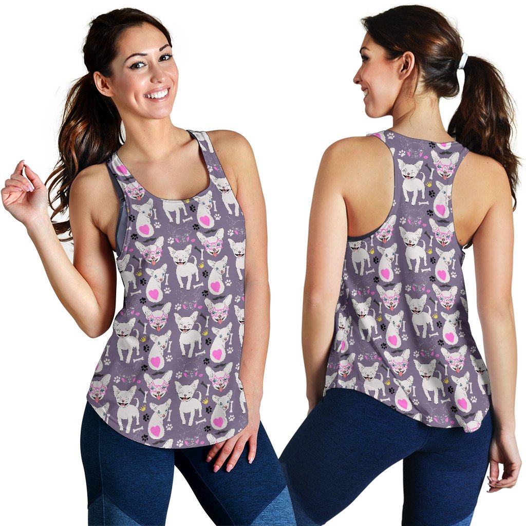 Chihuahua Happy Pattern Women Racerback Tank Top