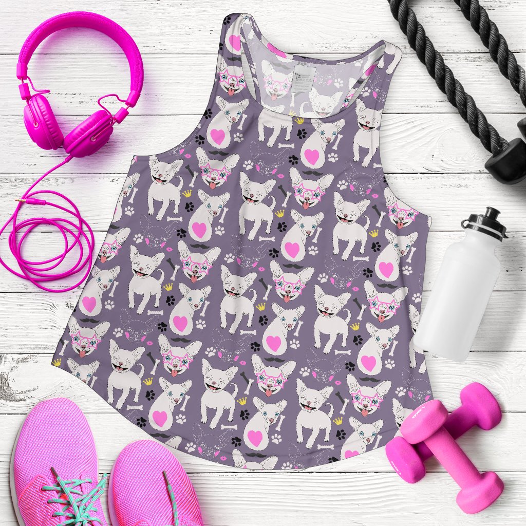 Chihuahua Happy Pattern Women Racerback Tank Top