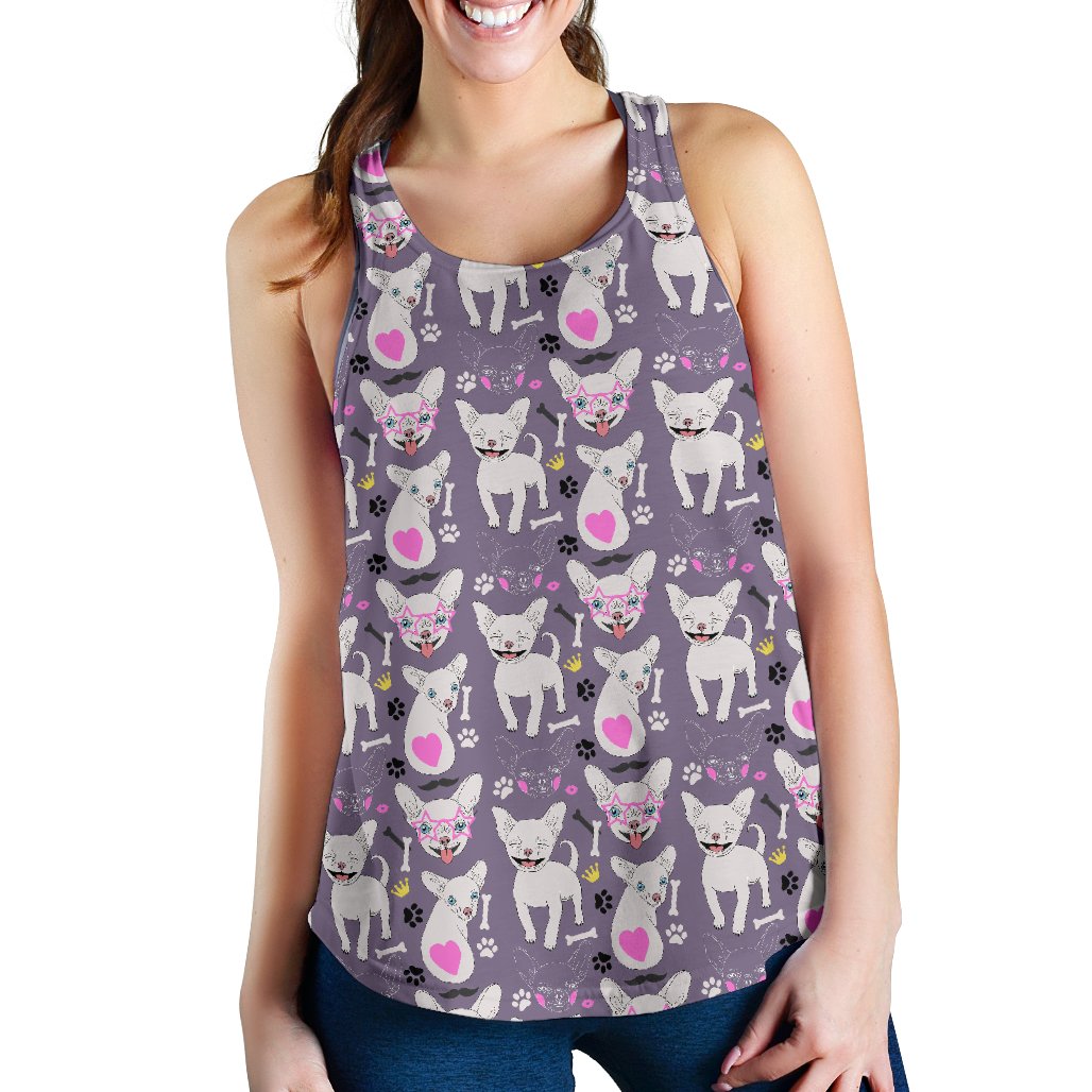 Chihuahua Happy Pattern Women Racerback Tank Top