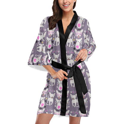 Chihuahua Happy Pattern Women Short Kimono Robe