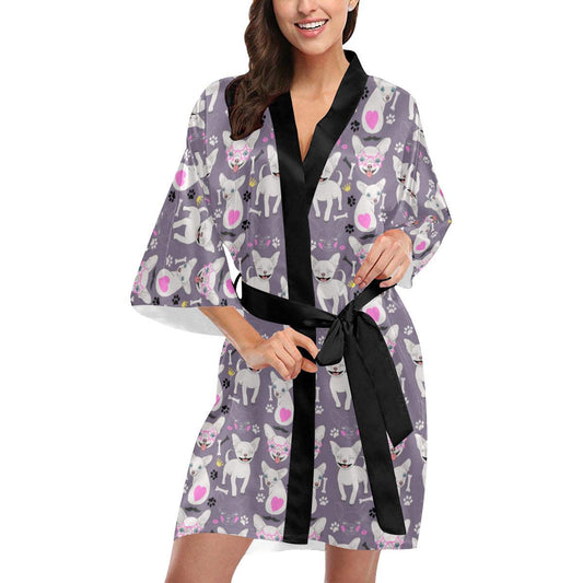 Chihuahua Happy Pattern Women Short Kimono Robe