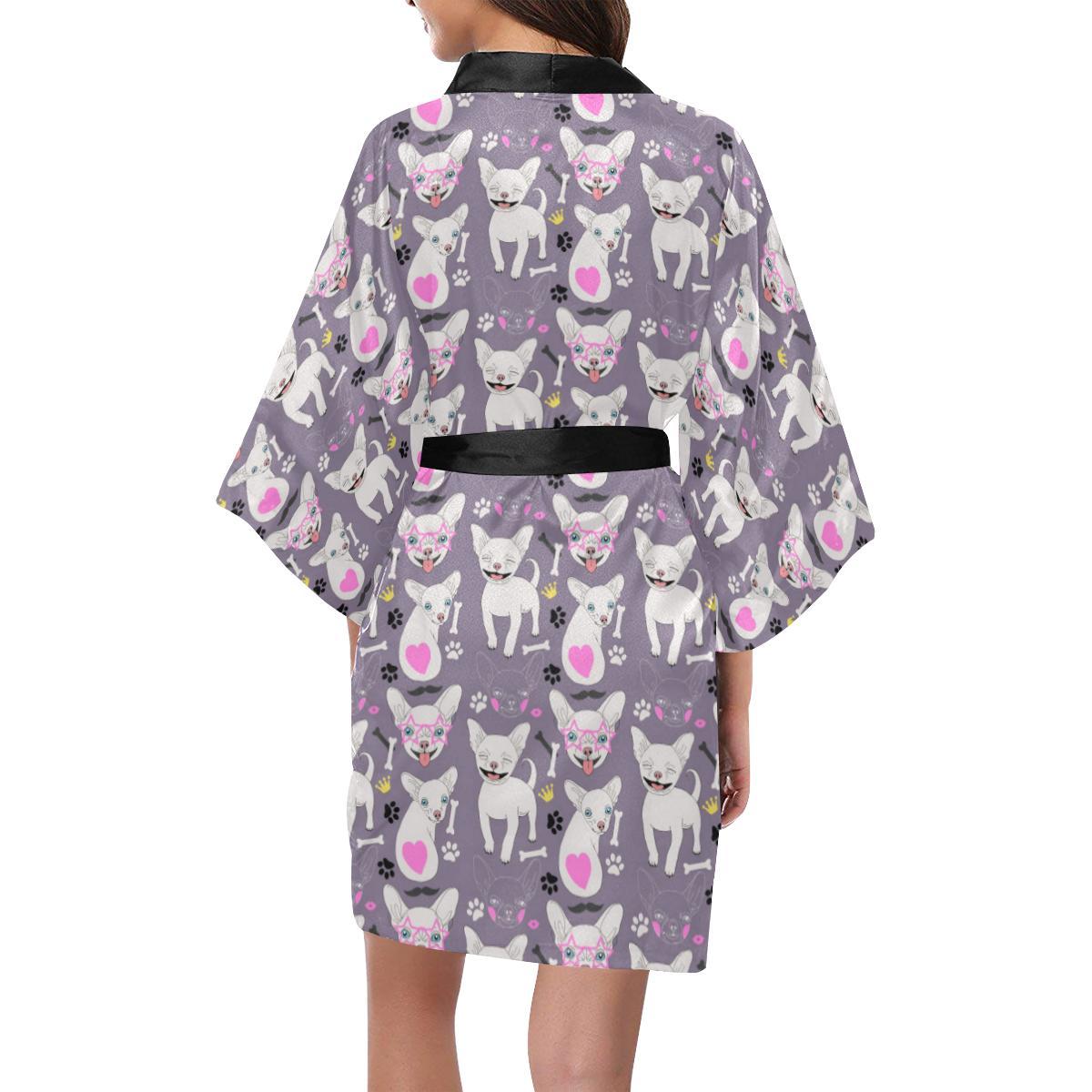 Chihuahua Happy Pattern Women Short Kimono Robe