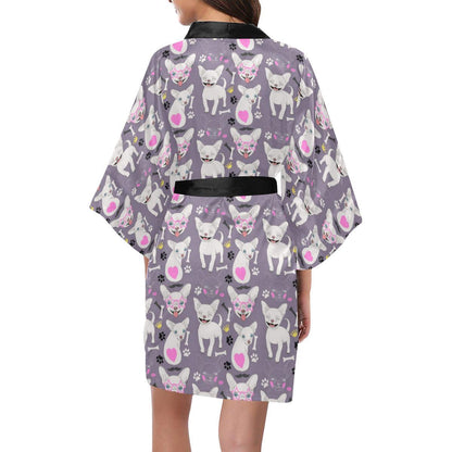 Chihuahua Happy Pattern Women Short Kimono Robe