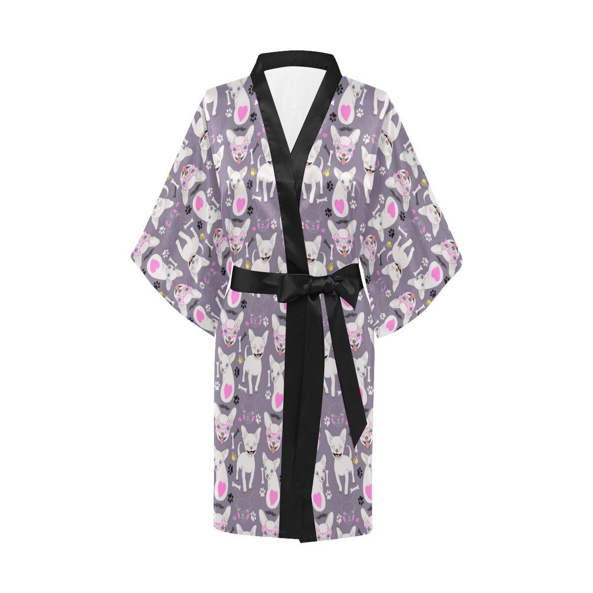 Chihuahua Happy Pattern Women Short Kimono Robe