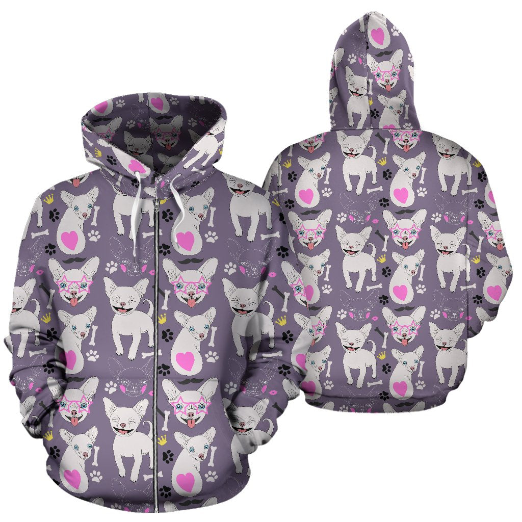 Chihuahua Happy Pattern Zip Up Hoodie