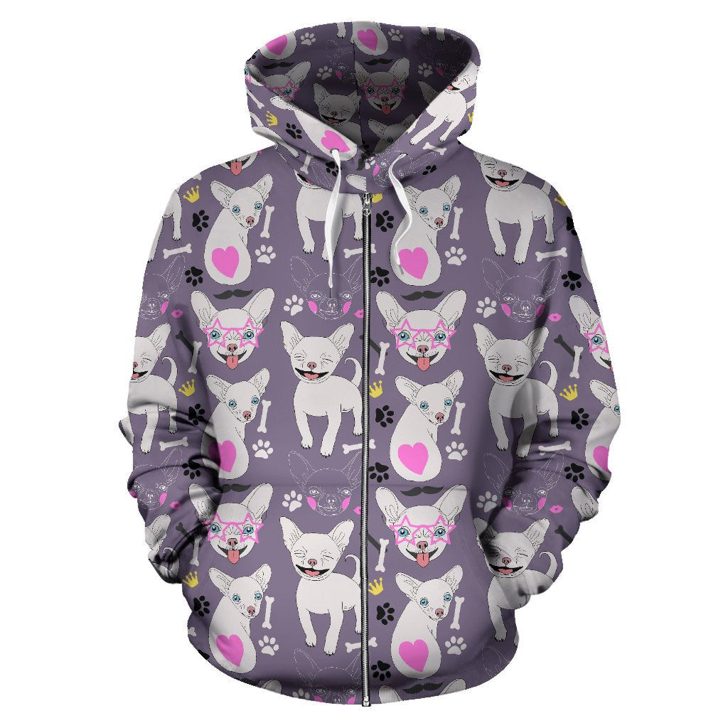 Chihuahua Happy Pattern Zip Up Hoodie