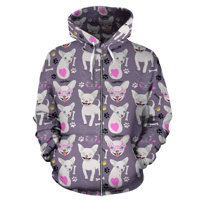 Chihuahua Happy Pattern Zip Up Hoodie