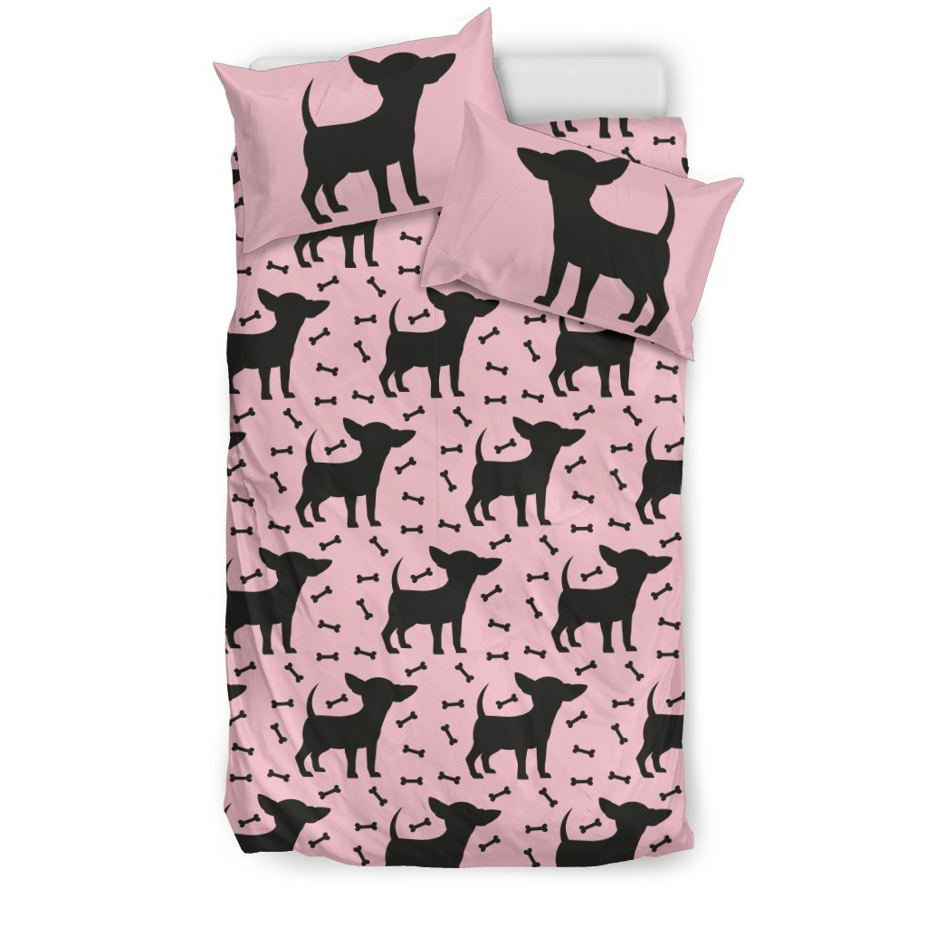 Chihuahua Pink Print Pattern Duvet Cover Bedding Set