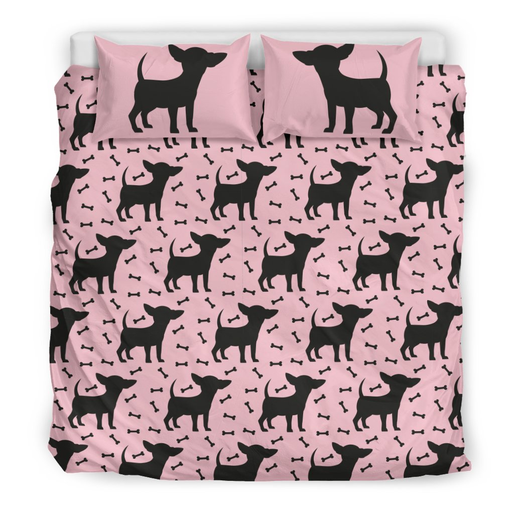 Chihuahua Pink Print Pattern Duvet Cover Bedding Set