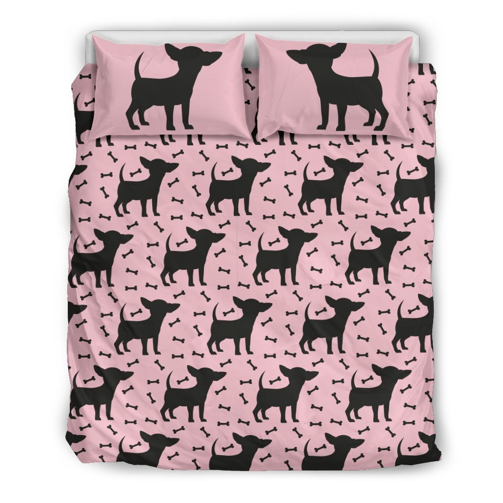 Chihuahua Pink Print Pattern Duvet Cover Bedding Set