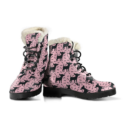 Chihuahua Pink Print Pattern Faux Fur Leather Boots-JTAMIGO.COM
