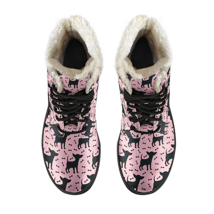 Chihuahua Pink Print Pattern Faux Fur Leather Boots-JTAMIGO.COM