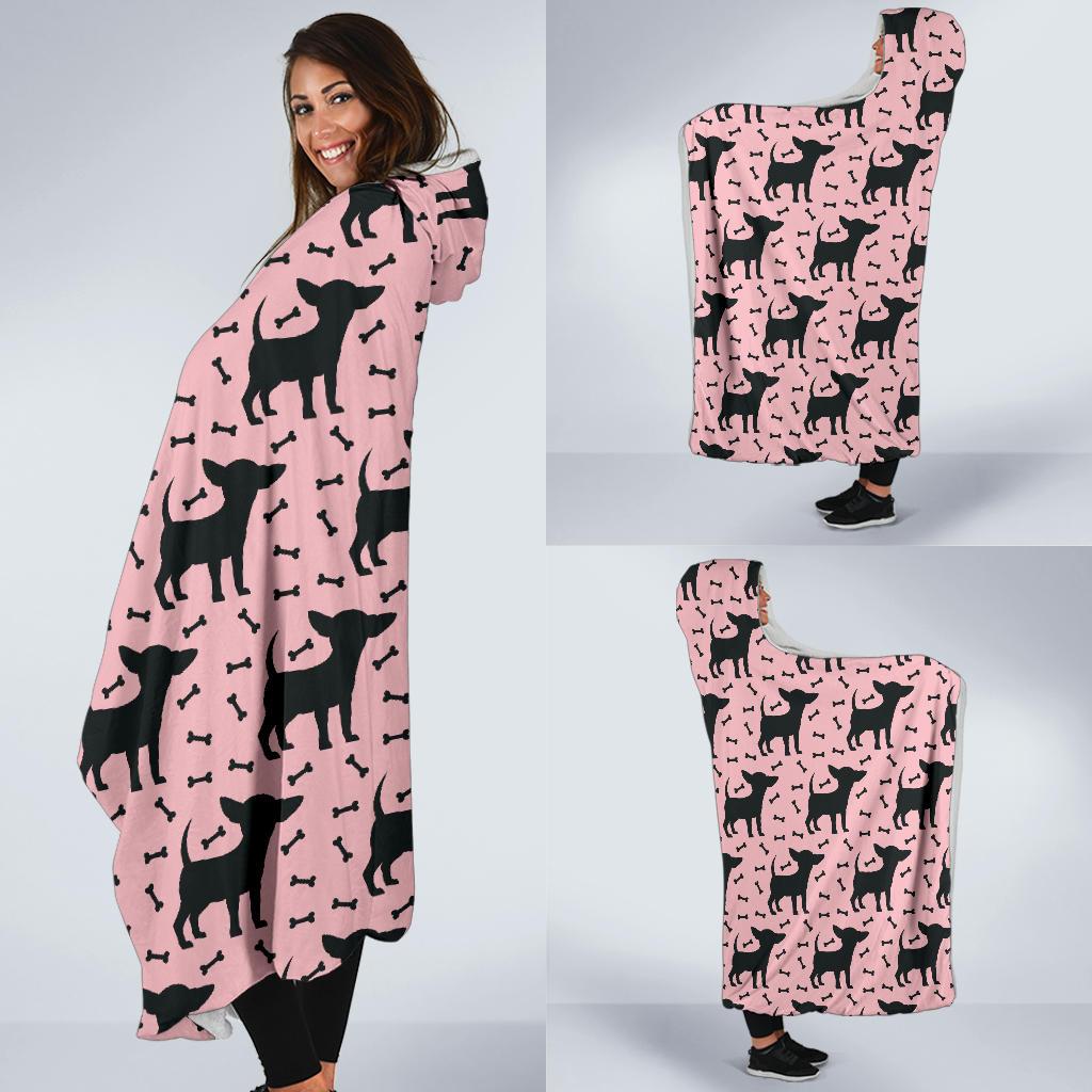Chihuahua Pink Print Pattern Hooded Blanket-JTAMIGO.COM