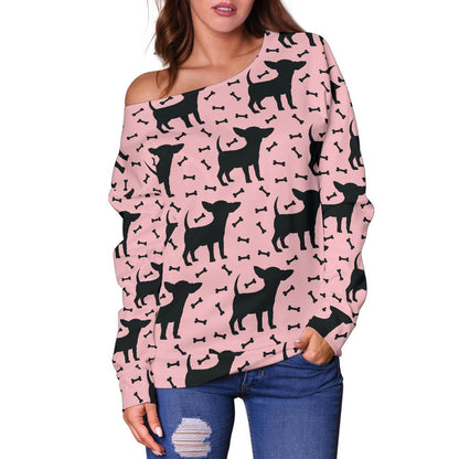 Chihuahua Pink Print Pattern Off Shoulder Sweatshirt