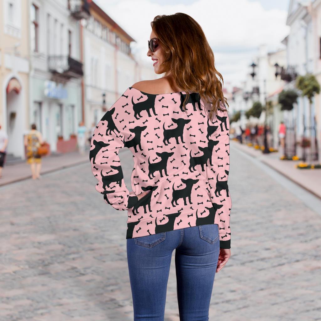 Chihuahua Pink Print Pattern Off Shoulder Sweatshirt